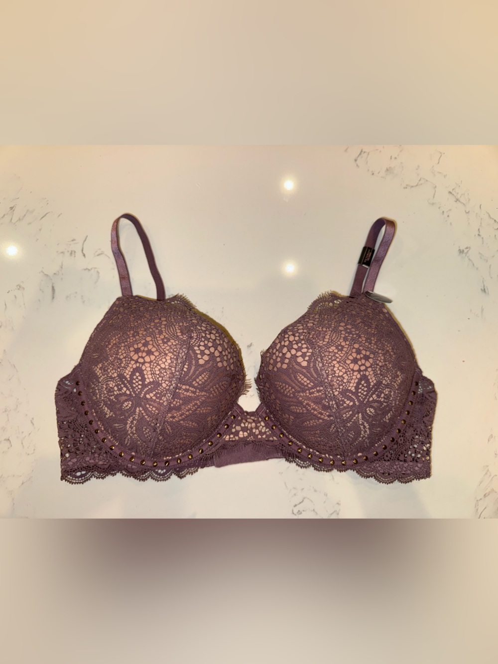 Victorias Secret Bombshell Lace Push-Up Bra in Dusty Mauve 36B
